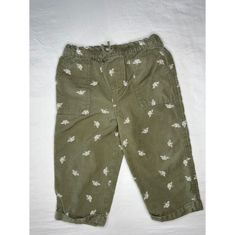 DIP Olive Green Butterfly Print Capri Pants Girls 4T Elastic‎ Waist